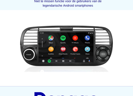 Denago Autoradio voor Fiat 500 - 2007 t/m 2015 - Apple Carplay & Android Auto - Android 11 - 7 inch - Zwart - Gratis Achteruitrijcamera