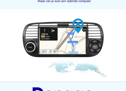 Denago Autoradio voor Fiat 500 - 2007 t/m 2015 - Apple Carplay & Android Auto - Android 11 - 7 inch - Zwart - Gratis Achteruitrijcamera