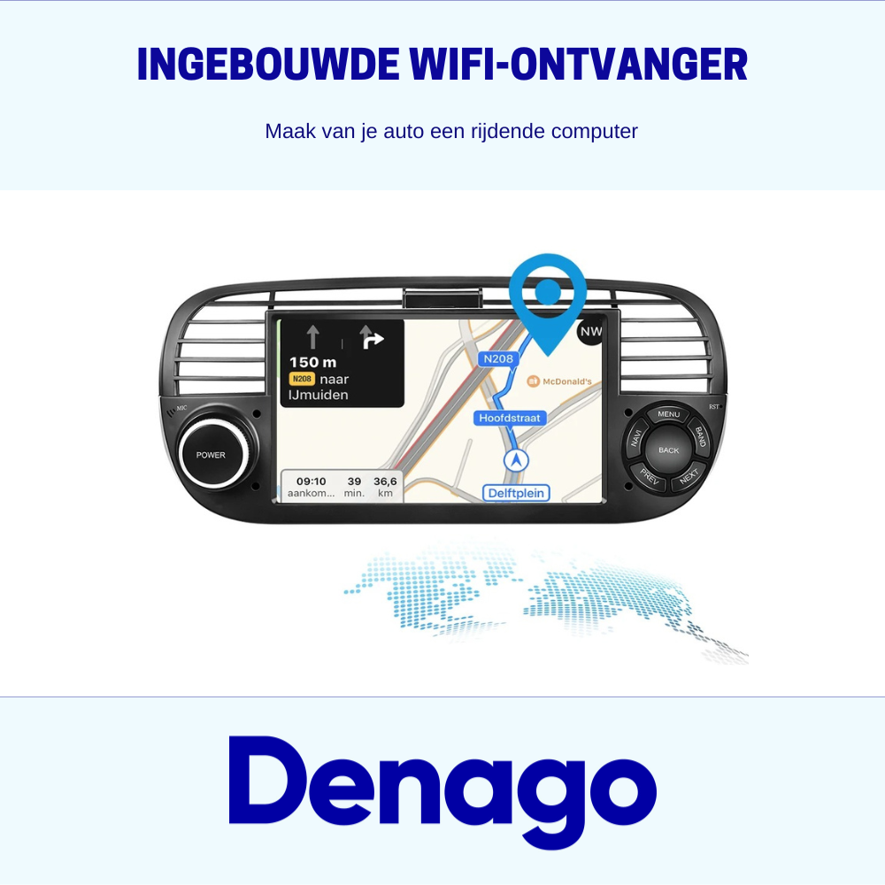 Denago Autoradio voor Fiat 500 - 2007 t/m 2015 - Apple Carplay & Android Auto - Android 13 - 7 inch - Zwart
