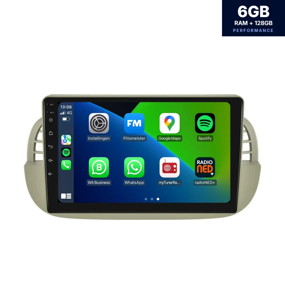 Fiat 500 | Android 13 | Car radio | 2007 to 2015 | CarPlay & Android Auto | Beige