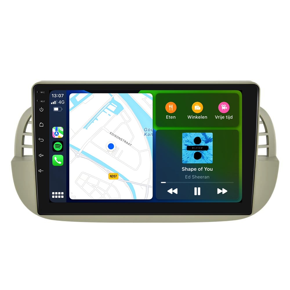 Fiat 500 | Android 13 | Autoradio | 2007 t/m 2015 | CarPlay & Android Auto | Beige