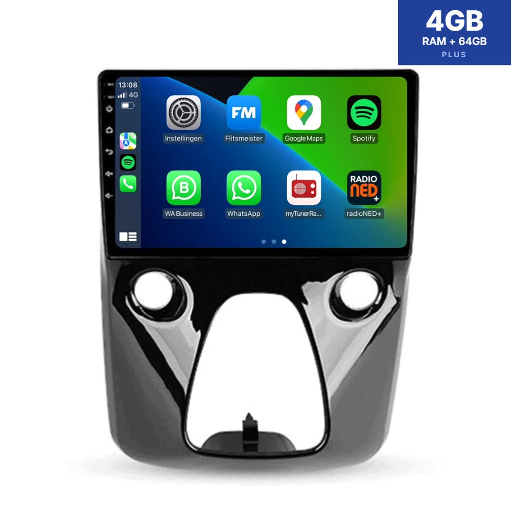 Toyota Aygo CarPlay & Android Auto autoradio | 2014–2022 | Android 13 | Davilon | 10 inch | Volledig nieuw paneel | handbediende airco