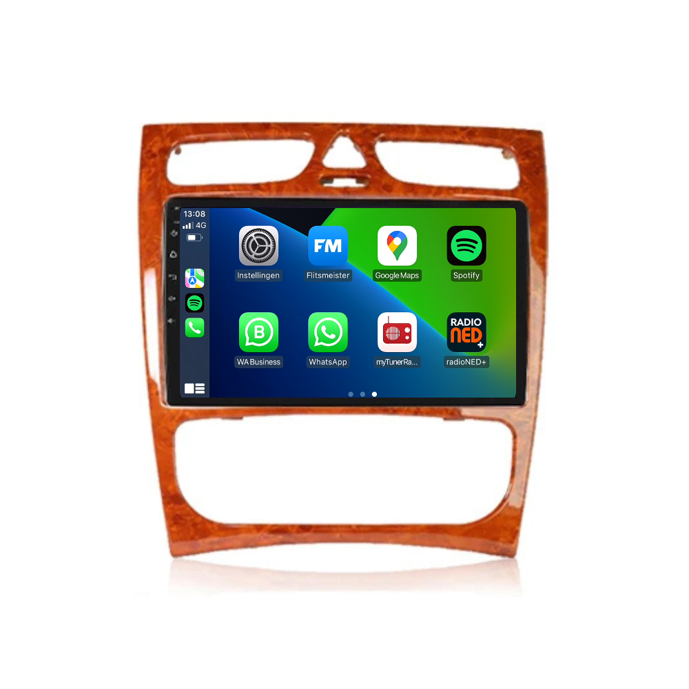Mercedes Clase C W203 | Androide 13 | Radio de coche | 2000 a 2004 | Carplay y Android Auto | Panel de madera