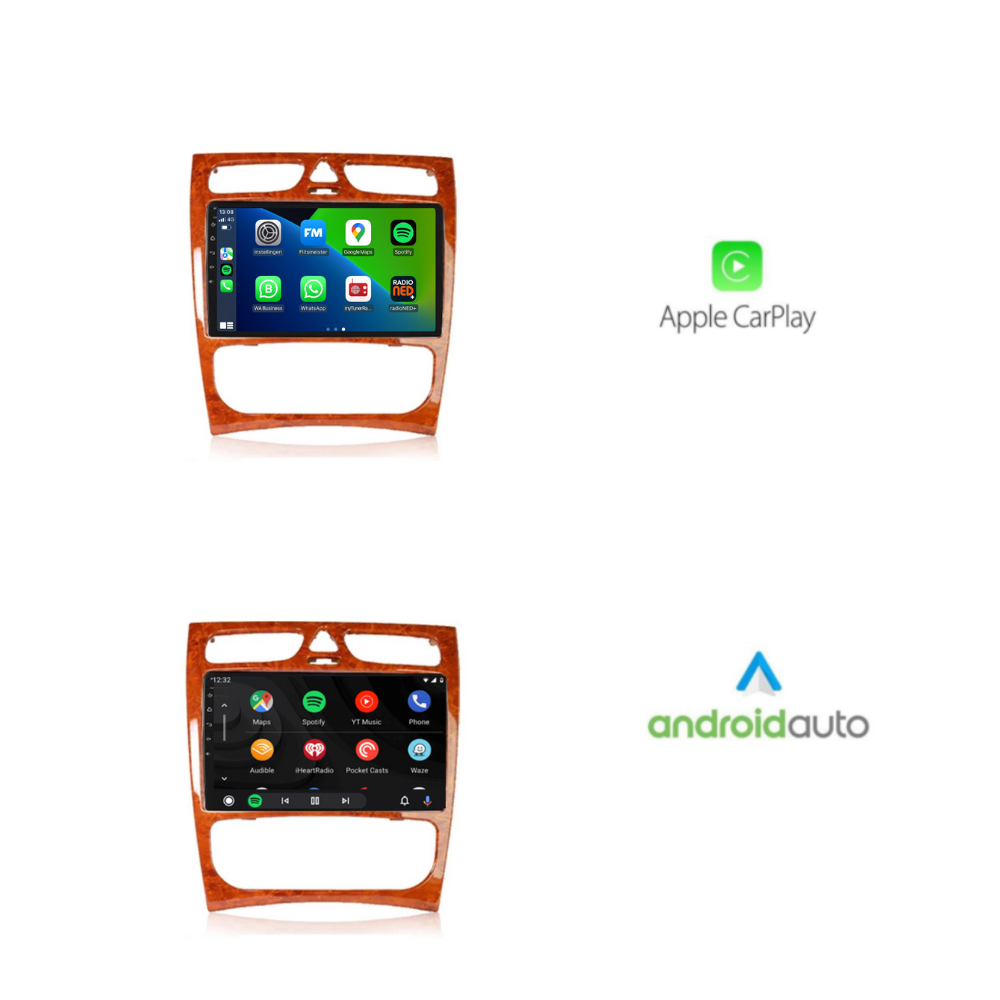 Mercedes Clase C W203 | Androide 13 | Radio de coche | 2000 a 2004 | Carplay y Android Auto | Panel de madera