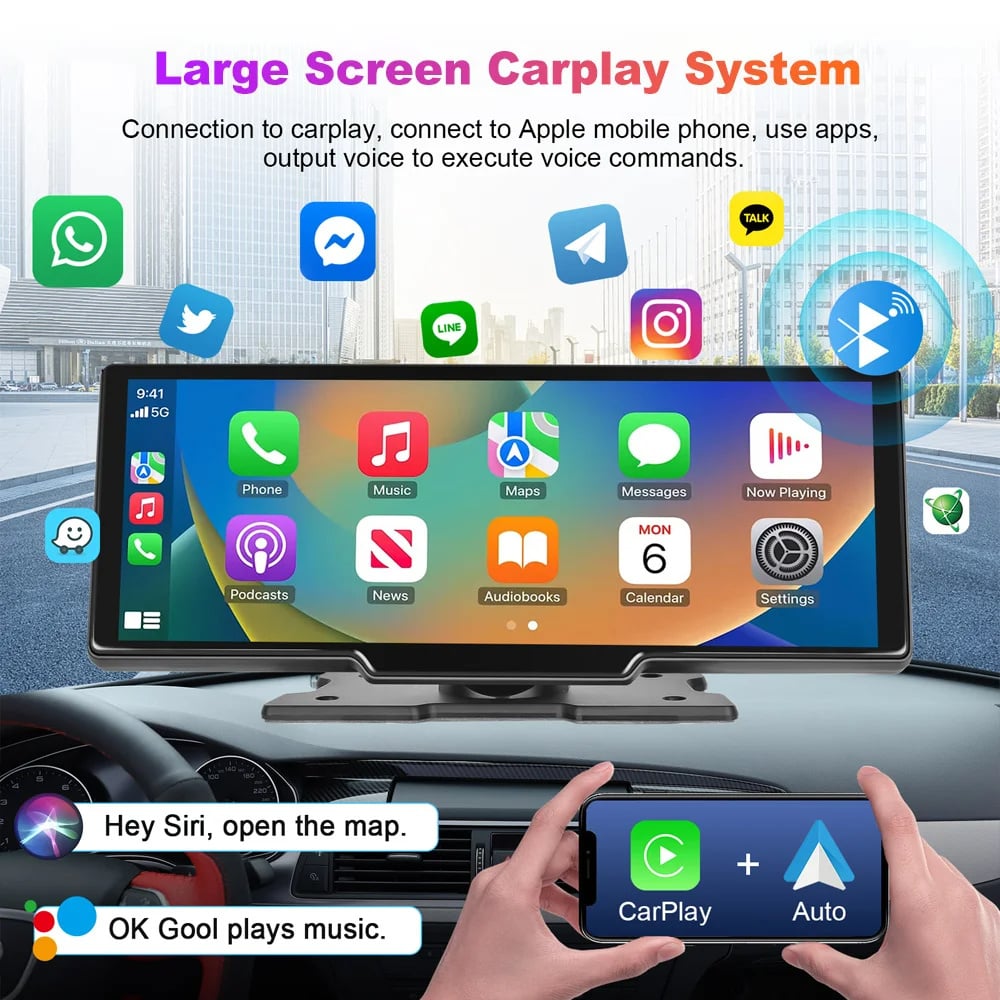 Apple CarPlay 10 inch scherm met dashcam en achteruitrijcamera