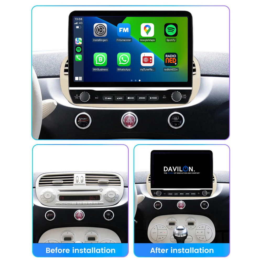 Fiat 500 Android Autoradio beige | Elegant design | CarPlay
