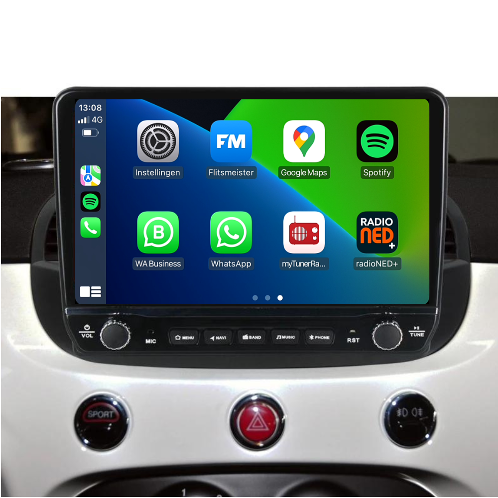 Fiat 500 Android Autoradio zwart | Elegant design | CarPlay