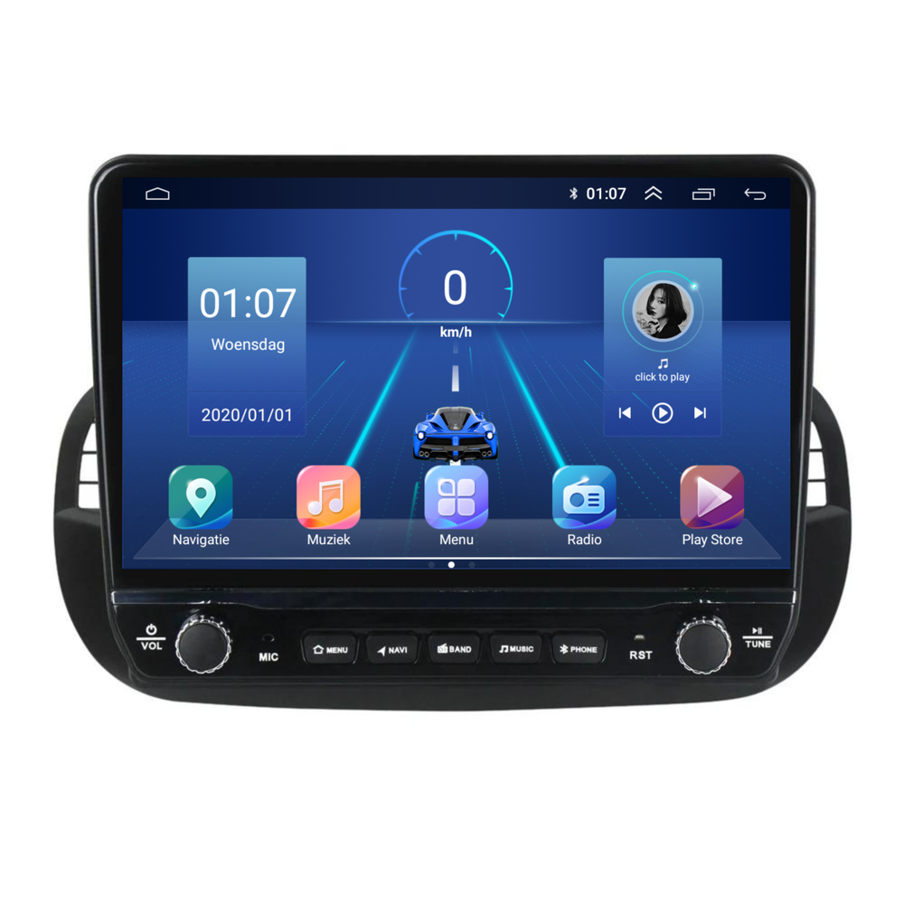 Fiat 500 Android Autoradio zwart | Elegant design | CarPlay