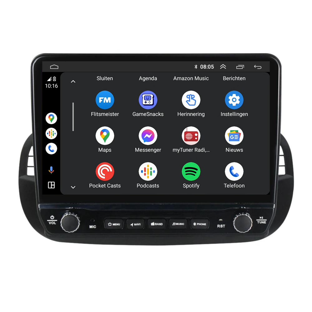 Fiat 500 Android Autoradio zwart | Elegant design | CarPlay