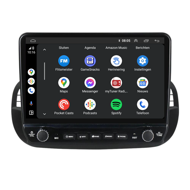Fiat 500 Android Autoradio zwart | Elegant design | CarPlay