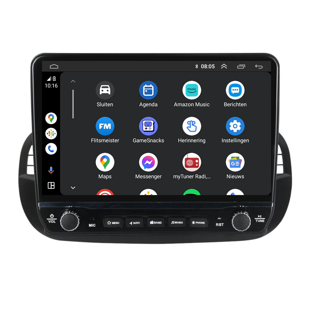 Fiat 500 Android Autoradio zwart | Elegant design | CarPlay