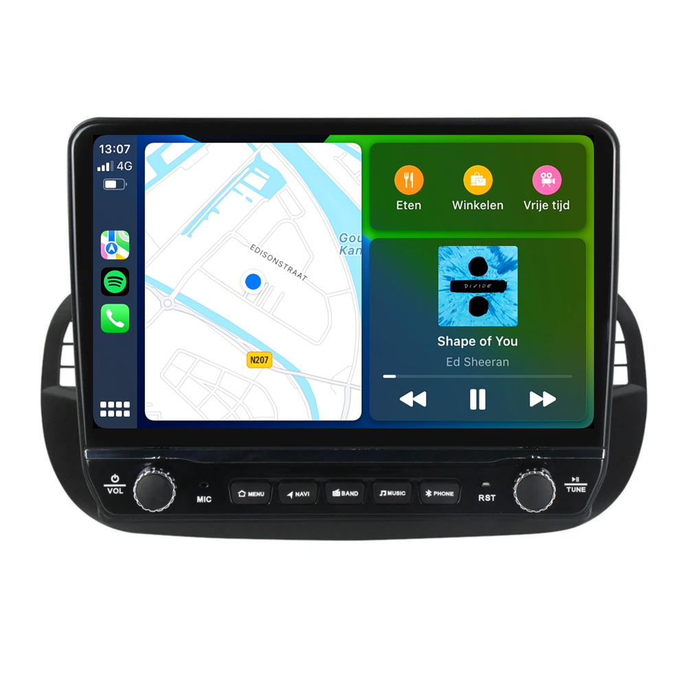 Fiat 500 Android Autoradio zwart | Elegant design | CarPlay