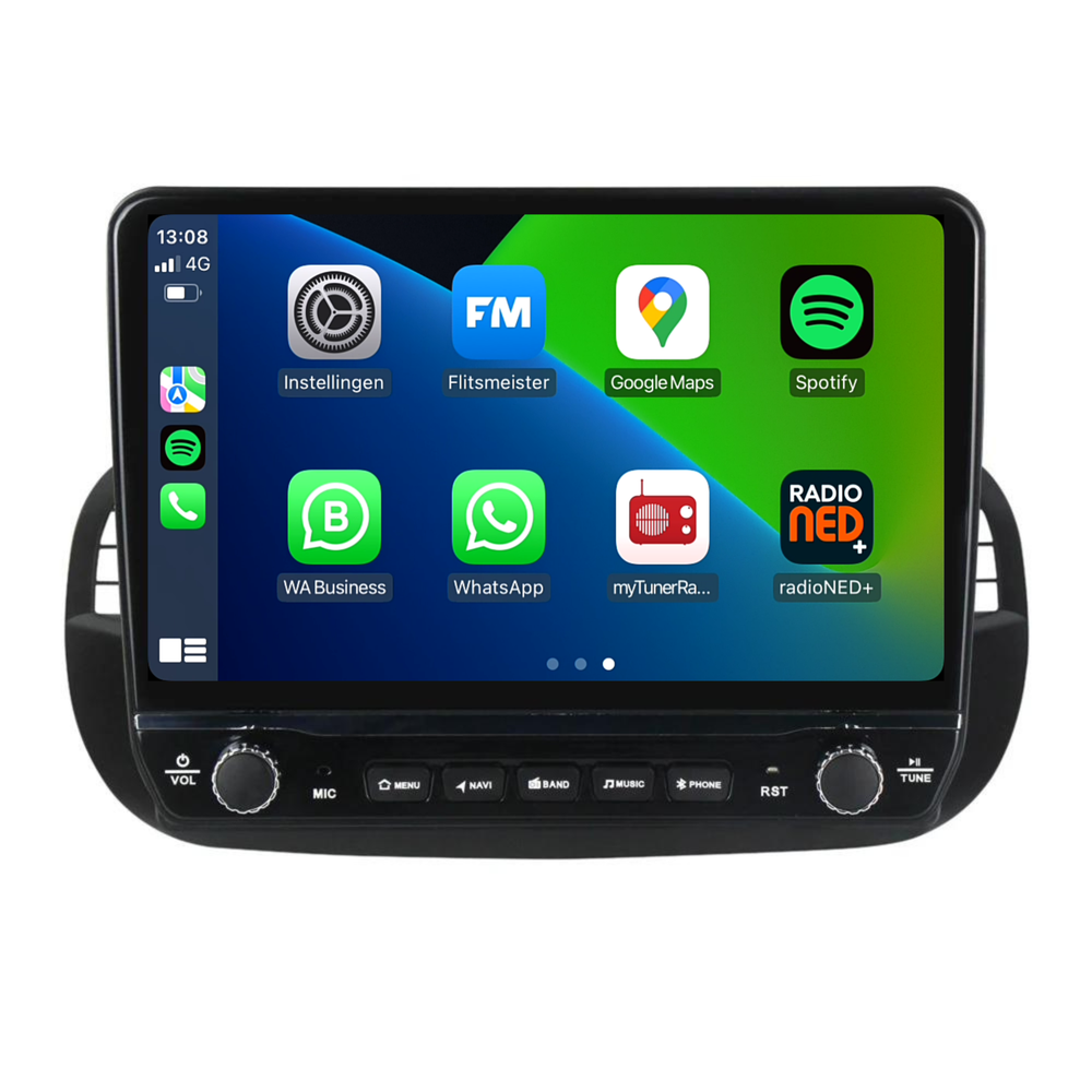 Fiat 500 Android Autoradio zwart | Elegant design | CarPlay