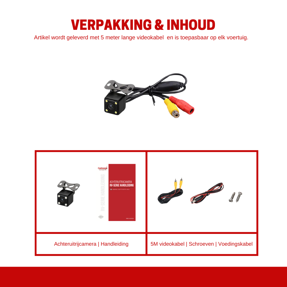 Cámara de marcha atrás Cartronix RV-300 PRO | Universales | 4 LED | Visión nocturna | Impermeable | Auto