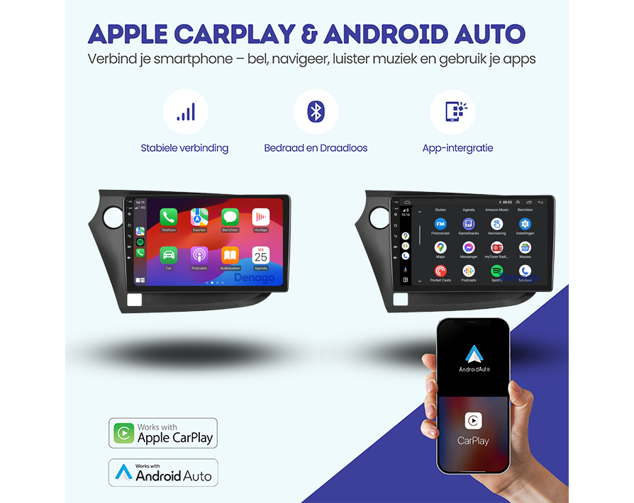 Radio para coche Honda Insight CarPlay | 2009 a 2014 | Denago DNG-A341 | 9 pulgadas | Androide 13 | CarPlay inalámbrico y Android Auto