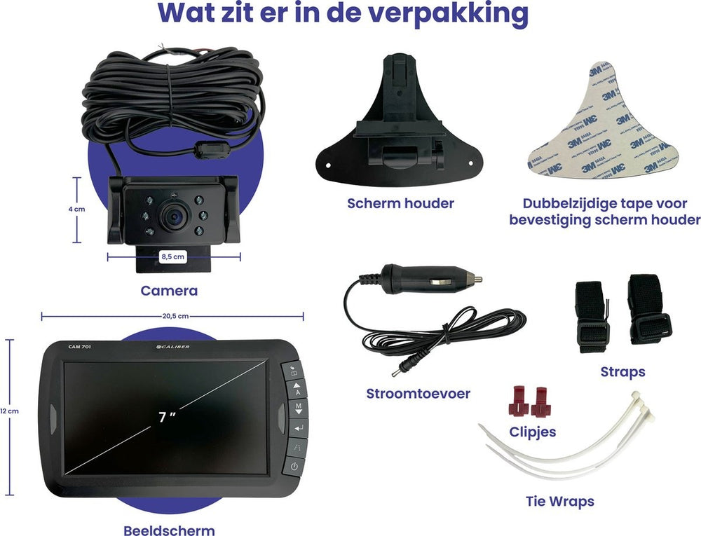 Caliber draadloze achteruitrijcamera - 7 Inch Scherm - Nachtzicht - Waterbestendig