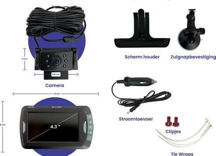 Caliber draadloze achteruitrijcamera - 4,3 Inch Scherm - Nachtzicht - Waterbestendig