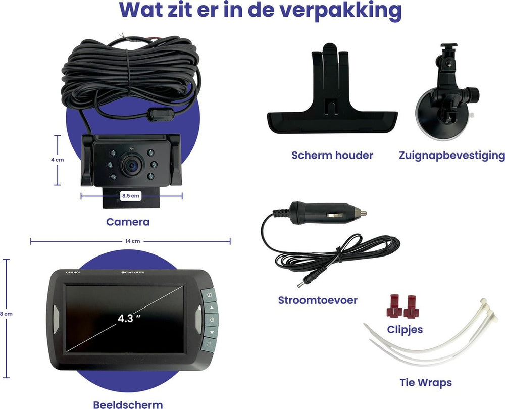 Caliber draadloze achteruitrijcamera 4,3 inch met nachtzicht