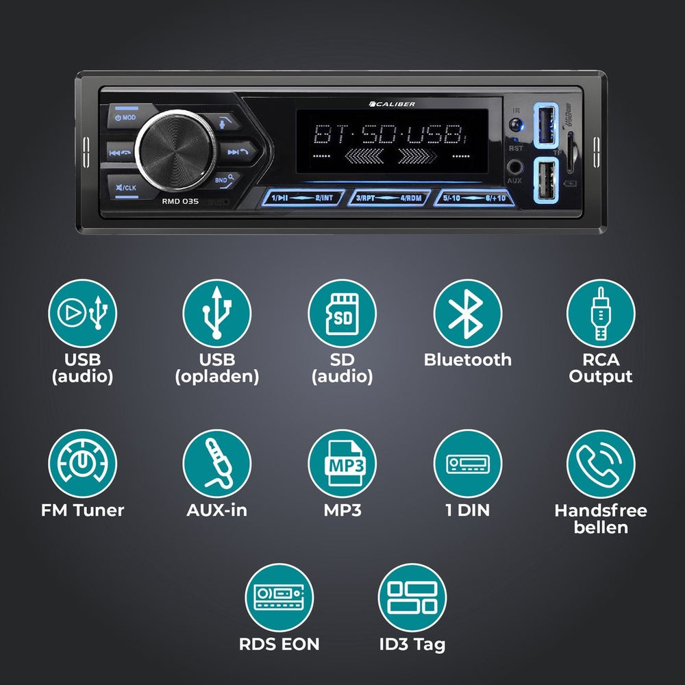 Caliber 1-din Autoradio- Bluetooth - USB, SD, AUX, FM - Handsfree bellen - 4 x 55 Watt