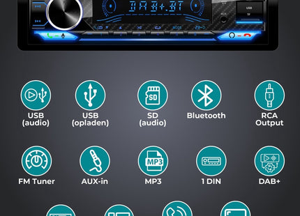 Caliber Autoradio - Bluetooth - USB, SD, AUX, FM - Handsfree bellen - DAB+ - 4 x 100W - Multicolour Display