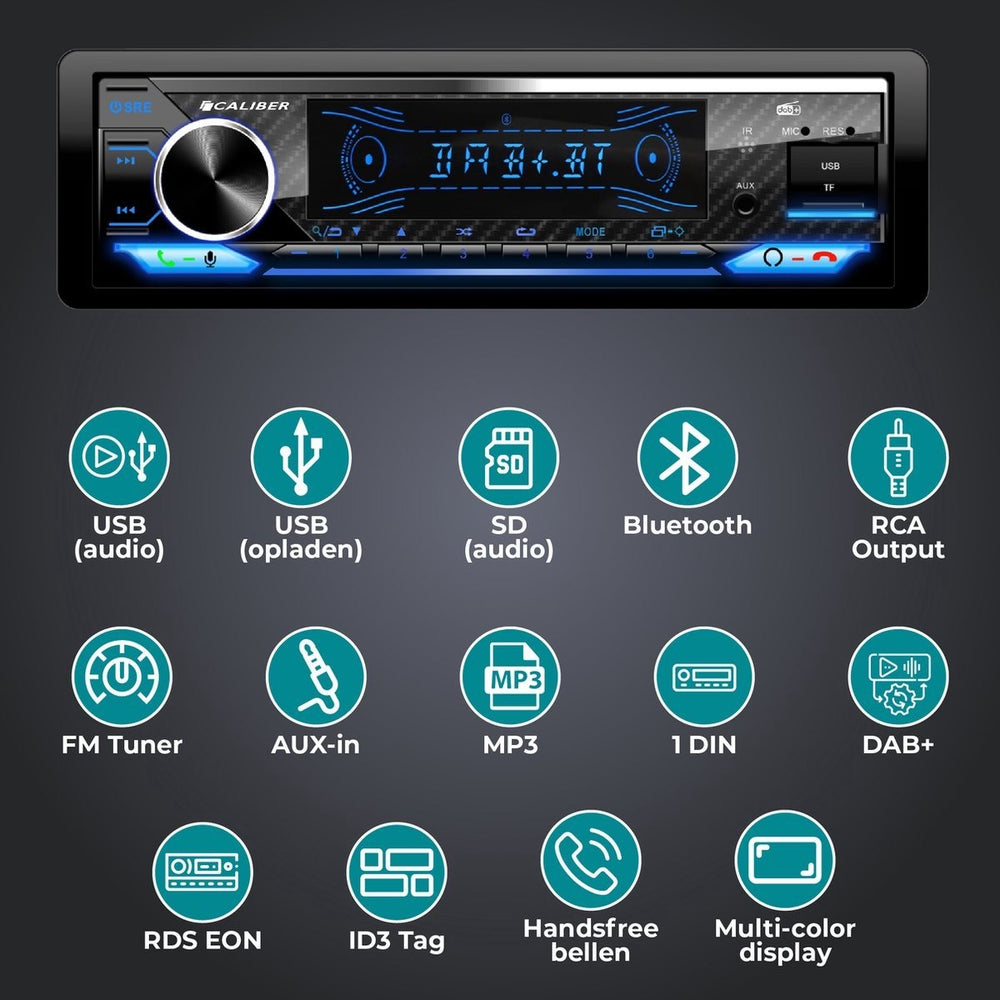 Caliber Car radio - Bluetooth - USB, SD, AUX, FM - Hands-free calling - DAB+ - 4 x 100W - Multicolour Display
