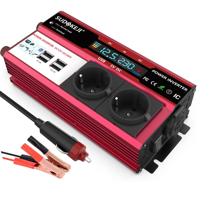 Omvormer 3000W 12V naar 230V | 4x USB & 2 Stopcontacten | Auto & Camper