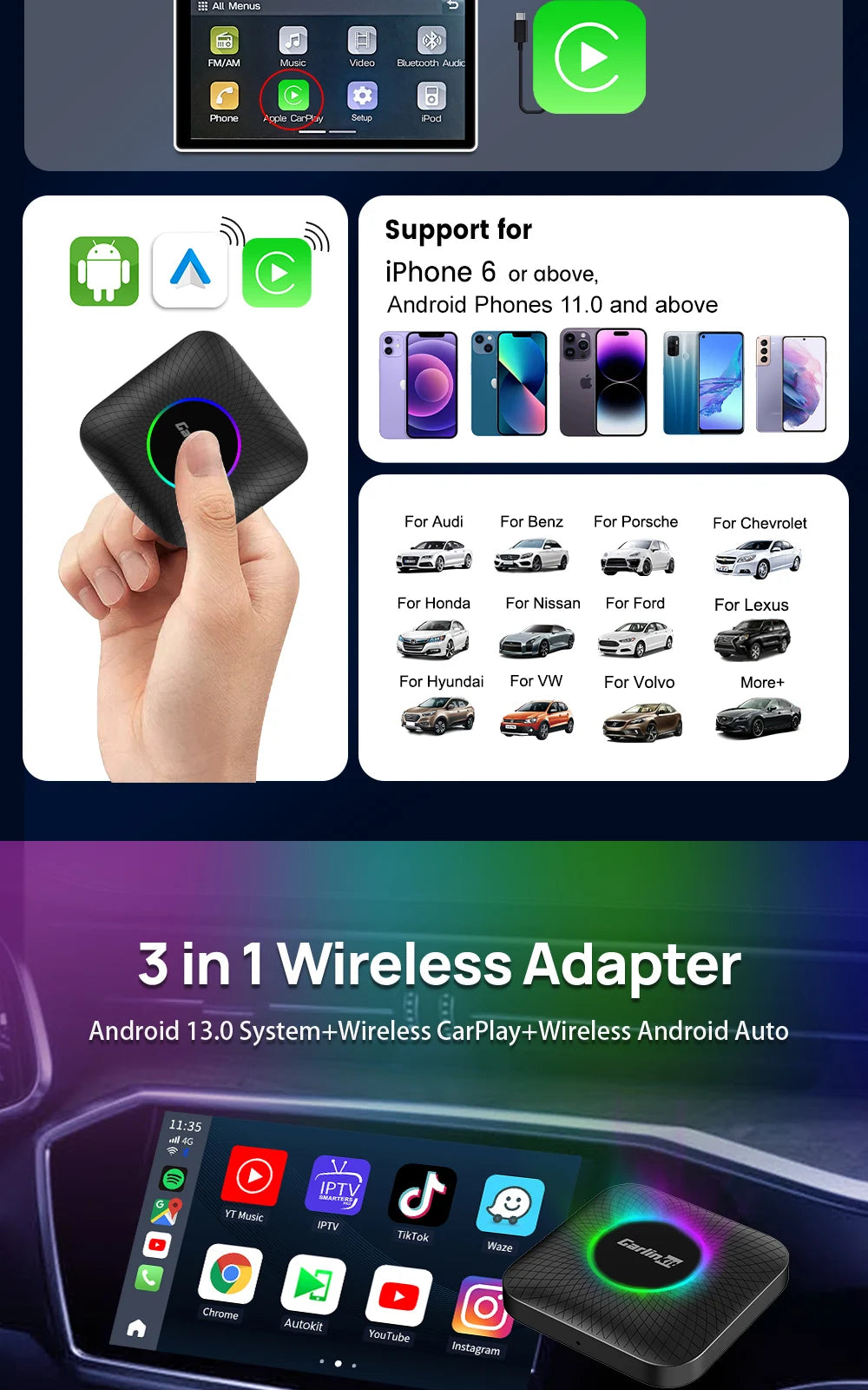 Carlinkit T-Box Ambient CarPlay | 4GB + 64GB | Netflix & Youtube