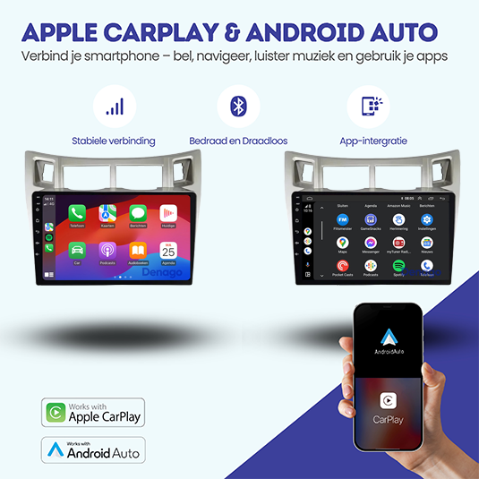 Toyota Yaris CarPlay car radio silver | 2005 to 2012 | Denago DNG-A289 | 9 inches | Android 13 | Wireless CarPlay & Android Auto