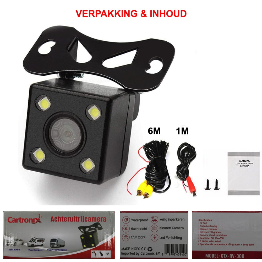 Cámara de marcha atrás Cartronix RV-300 | Universales | 4 LED | Visión nocturna | Impermeable | Auto