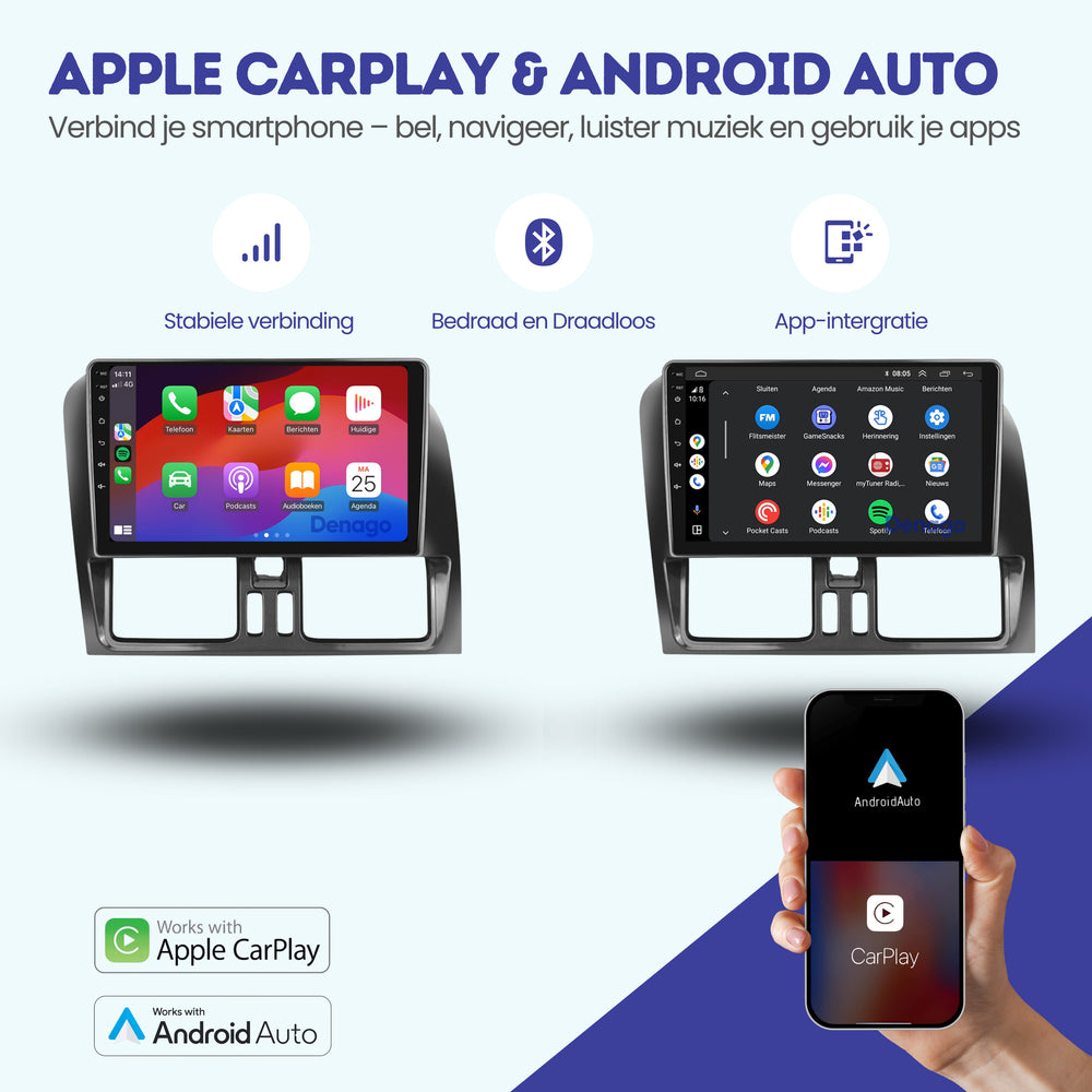 Volvo XC60 CarPlay autoradio | 2008 t/m 2018 | Denago DNG-A383 | 9 inch | Android 13 | Draadloos CarPlay & Android Auto